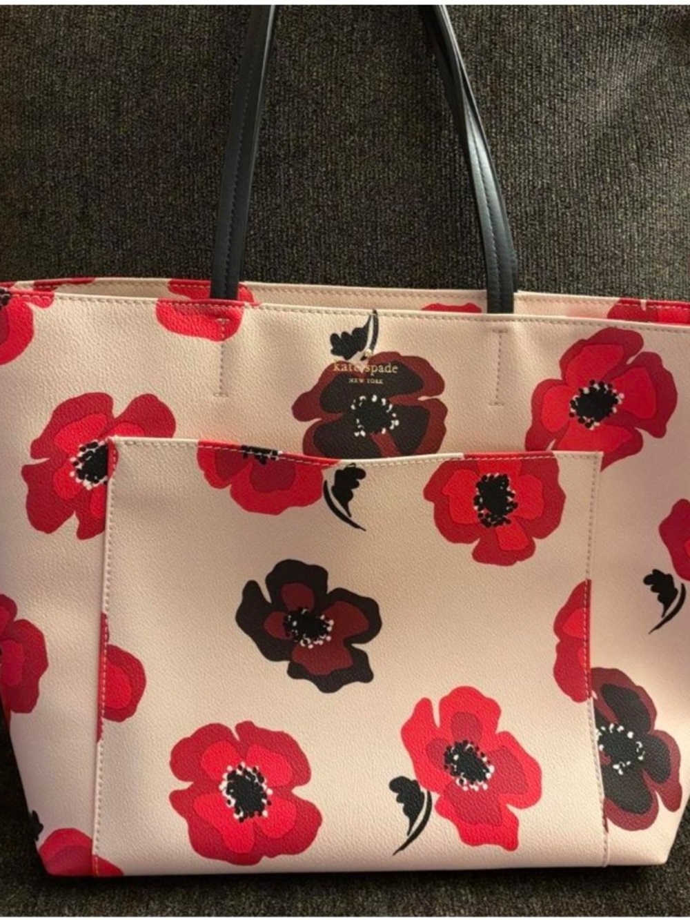 kate spade Pink Floral Pop Poppy Tote with Black Handles